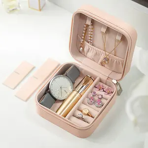 2022 Portable Jewelry Box Travel Jewelry Organizer Display Button Zipper Leather Jewelers Storage Case