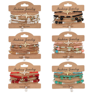 Bracelets à perles tendance motif battement de cœur pour femmes, réglables, multicouches, en cristal et strass, bijoux cadeau fabriqués en Chine - Product Image 1