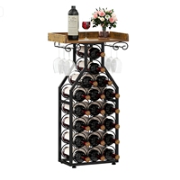 Porte-vin sur pied de style américain, moderne et minimaliste, noir/marron, pour magasins et supermarchés, avec support à verres à vin inversés