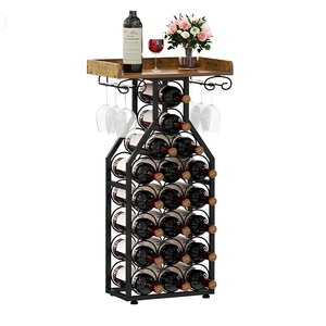 Portabottiglie da Terra in Stile Americano, Moderno e Minimalista, Nero/Marrone, per Negozi e Supermercati, con Portabicchieri Capovolto - Product Image 4