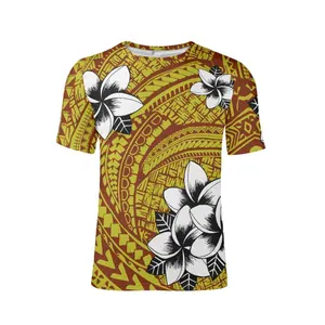 전체 인쇄 폴리네시아 Plumeria 꽃 남성용 티셔츠 공장 아울렛 그래픽 폴리네시아 Frangipani 티셔츠 여성용 남성용