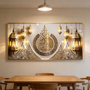 Peinture sur Porcelaine Cristalline à Motifs Calligraphiques Islamiques Dorés, Impression HD, Décoration Murale LED pour Salon, Vente en Gros Usine - Product Image 1