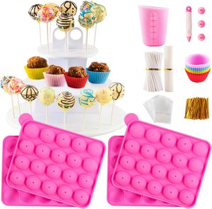 Kit pembuat kue Pop dengan 2 set cetakan silikon dengan dudukan kue 3 tingkat, Pot peleburan permen coklat, cetakan Cupcake silikon - Product Image 6