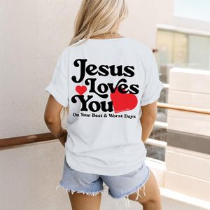 Camiseta FOXA Jesus Loves You para mujer, camiseta cristiana 100% algodón, camiseta inspiradora de fe religiosa - Product Image 4