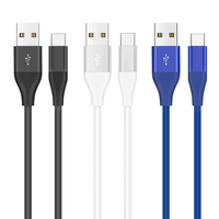 Kabel USB A ke Tipe C TPE Karet Lunak Pengisian Cepat Transfer Data Kabel Multi Warna Kabel Charger USB Tipe-C untuk Smartphone
