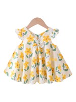Robe de princesse mini pour bébé fille, style coréen, en coton, imprimé floral, sans manches/à manches courtes, nouveau style d'été avec étiquette au col, ODM