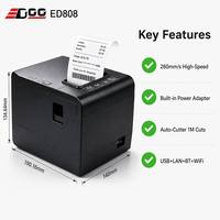 Impresora Térmica de Recibos ED808 de 80 mm con Cortador Automático, WiFi, Sistema POS para Cocina y Restaurante, Impresión Directa de Escritorio, Fabricante