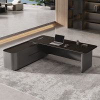 Bureau de direction ergonomique en bois avec plateau pour clavier, table de PDG moderne, bureau de patron avec rangement, poste de travail de gestionnaire, station d'eau