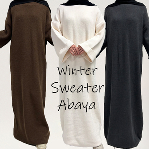 Kış mütevazı kazak kalın sıcak kapalı Abaya kadınlar müslüman elbise düz zarif islam giyim üreticileri Eid ramazan Abaya - Product Image 1