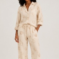 Bedruckte Loungewear Atmungsaktive Damen-Schlafanzüge Cardigan mit Knöpfen Nachtwäsche Femme Kleidung Baumwoll-Pyjamas für Frauen Set