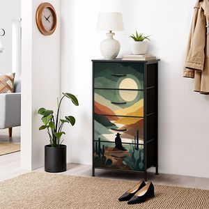 Western Cowboy Vintage commode à 4 tiroirs miroir étoilé désert organisateur de stockage pour salon chambre décor à la maison en bois de chêne - Product Image 1