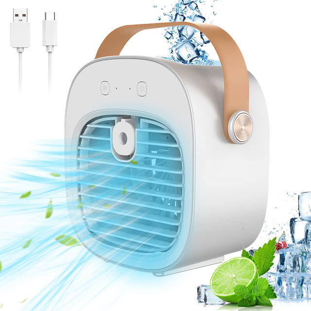 Mini Portable Plastic USB Rechargeable Electric Evaporative Air Conditioner Cooler Fan Ice Cool Water Mist for Garage RV Car