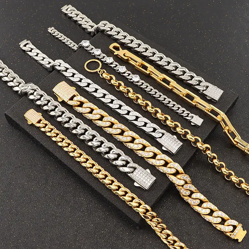 Fashion jewelry 18k gold Diamond men's glittering Miami Ice Out Cuban Link chain necklace wholesale silver hip hop street punk