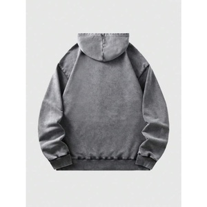 Custom Heavy <b>Weight</b> Double Zipper-up Hoodie Black Vintage Distressed Streetwear Acid Wash 400GSM Hoodie <b>Blank</b> Hoodies for Men - Product Image 5