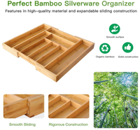Organisateur de tiroir pliable en bambou avec finition laquée pour couverts, support de rangement détachable pour ustensiles de cuisine, salle de bain et salon