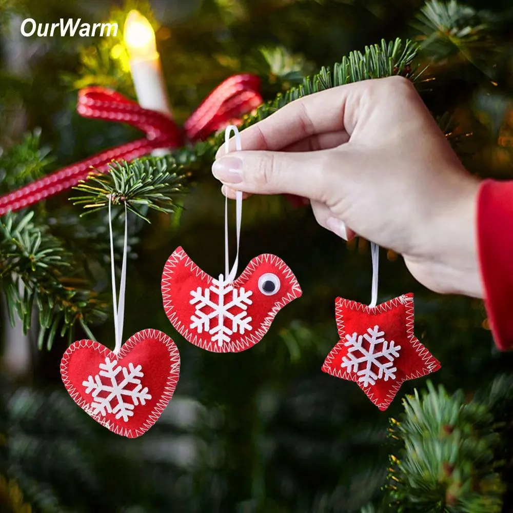 Ourwarm新製品3個新年の装飾赤いフェルトクリスマスツリーの装飾品