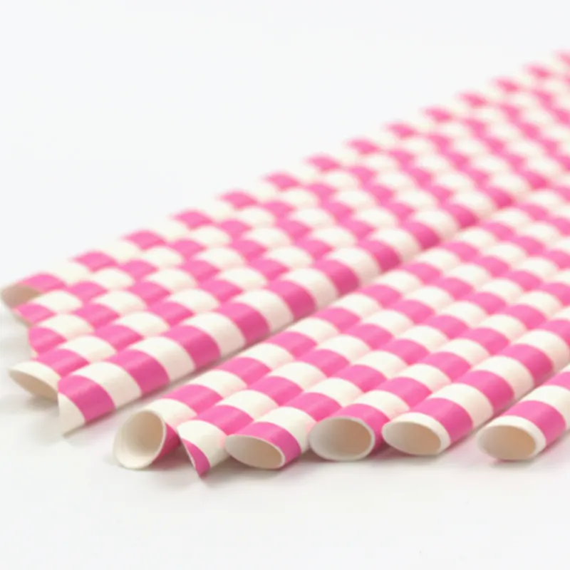 Custom logo printing eco-friendly compost paper drinking tableware 217mm length paper straw Pink and white party supply