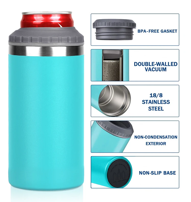 16oz Slim Can holders Sublimation Stainless Steel 4 In 1 Tumbler Can Cooler With 2 Lids