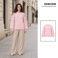 Pull-over rose épais à col rond pour femme, personnalisé en gros (ODM), vêtements de créateur pour femme, collection hiver