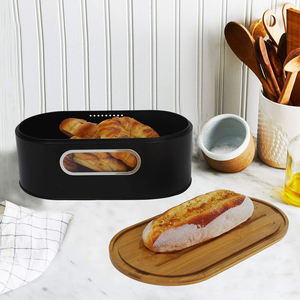 Classic Bread Box Pantry Storage Bin Kitchen Chest Farmhouse Bread Box with Wood Lid Stainless Steel Food Container Metal