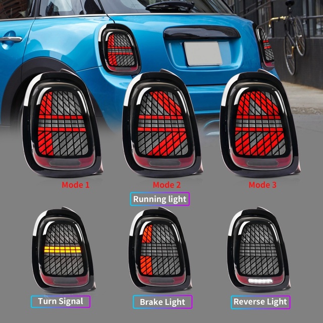 For 2014-2021 BMW Mini F55 F56 F57 LED Sequential Taillight Black Chrome Housing Easy Install