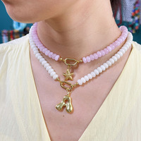 Collier en acier inoxydable avec perles plates en pierre naturelle couleur bonbon, fermoir détachable à maillons trombone pour pendentif DIY, usage quotidien pour femme