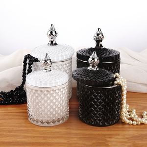 Vide luxe chocolat galvanoplastie <span class=keywords><strong>verre</strong></span> soufflé à la main faisant clair support gris bougie pot avec couvercle - Product Image 1