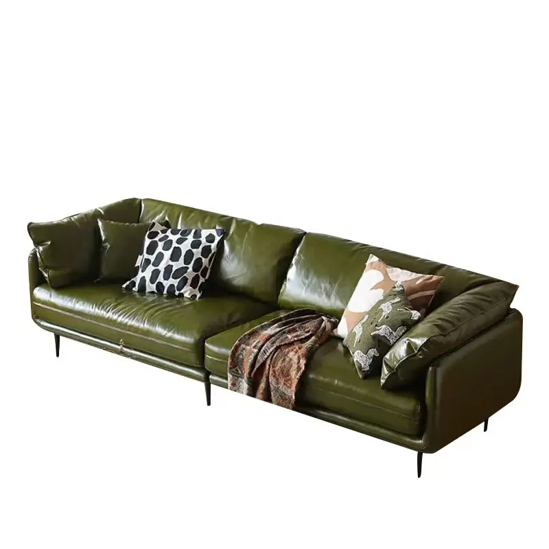 2022 Hot selling green living room furniture sofa leather Italian luxury modern leather sofa