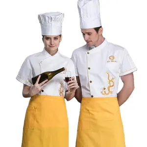 Grembiule uniforme da cuoco cinese esecutivo bianco con uniforme da ristorante ricamata abbigliamento uniforme da cuoco giapponese