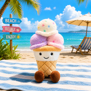 Jouet en peluche en forme de cornet de crème glacée empilable à trois compartiments, rembourré en coton PP doux, crème glacée souriante colorée pour la décoration de chambre, cadeau pour enfants - Product Image 4