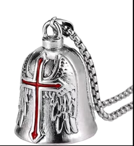Portachiavi con Cuore, Croce, Ali e Campana, Collana per Auto e Moto, Portafortuna per la Sicurezza in Strada - Product Image 2