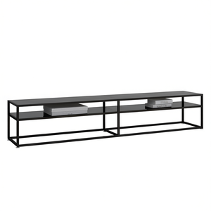 Black Tempered <b>Glass</b> And Powder Coated Steel <b>Tv</b> Cabinet 2 Shelves Modern Minimalist Living Room Storage Furniture - Product Image 1