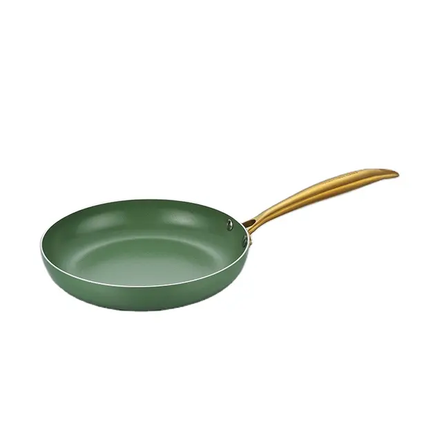 Pressed Aluminum Green Ceramic Nonstick Frying Pan Gold Stainless Steel Handle Fry Pan Induction Saute Pan