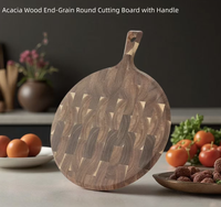 Tabla de servir redonda de madera de acacia con mosaico, bandeja de doble cara con orificio para colgar, para desayuno, pizza, pan, cocina