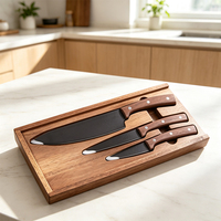Koksmes Set Met Nieuw Design Walnoothout Handvat Roestvrijstalen Antiaanbaklaag Keukenmessenset