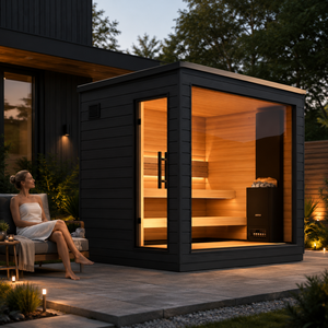 HG Custom 2-4 Person Outdoor Cube Canadian Hemlock <b>Red</b> Cedar Wooden Room with Panoramic Glass for Home Garden - Product Image 2