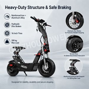 สกู๊ตเตอร์ไฟฟ้ากำลังสูง 10000 วัตต์ พร้อมที่นั่ง 72V 50Ah ระยะทางไกล สำหรับผู้ใหญ่ ขับขี่ออฟโรด ความเร็ว 90 กม./ชม. ระบบดิสก์เบรกไฮดรอลิก 1 กำลังไฟสูง 10000 วัตต์ P - Product Image 5
