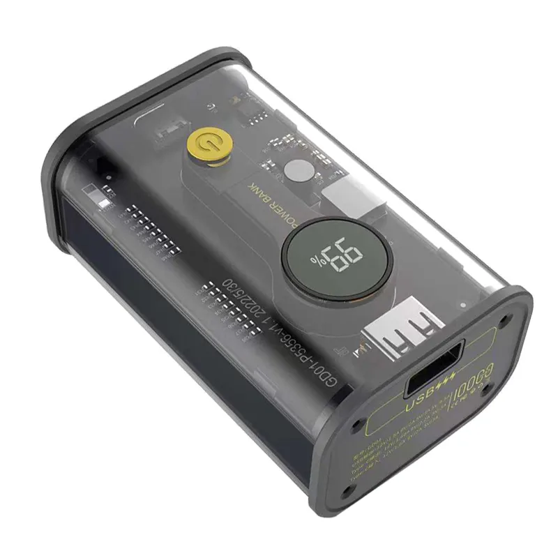 Kingyou Mini PD20W QC22.5 Power Bank Pengisian Super Cepat 10000MAh USB-C Powerbank Transparan dengan Tampilan Digital