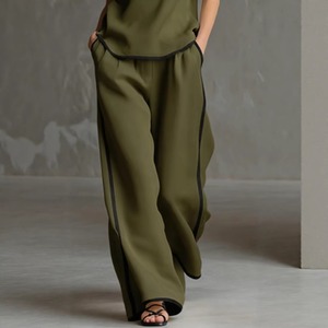Nuovo <span class=keywords><strong>Completo</strong></span> Estivo 2026 in Cotone e <span class=keywords><strong>Lino</strong></span> con Dettagli a Contrasto, Top Senza Maniche con Scollo a V e Pantaloni a Gamba Larga, Outfit Elegante Stile Francese - Product Image 4