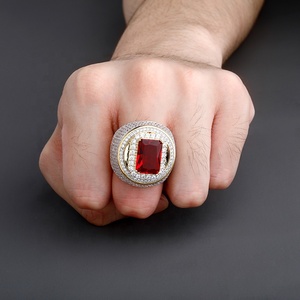 Fashion Jewelry Brass Gold Plated <strong>Ruby</strong> Center Stone Bling Full of Zircon <strong>Men</strong> Hip Hop <strong>Ring</strong> - Product Image 4