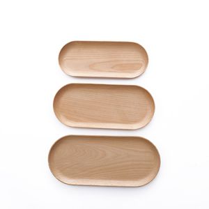 Assiette à dîner en bois de style japonais, plateau ovale en chêne, plateau à pain en bois <span class=keywords><strong>massif</strong></span> non peint, assiette à dîner - Product Image 2