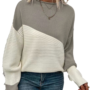 Suéter Casual Holgado de Punto para Mujer, Bloques de Color, Manga Larga, Cuello Redondo, Top de Punto, Suéter de Manga Larga para Mujer - Product Image 4