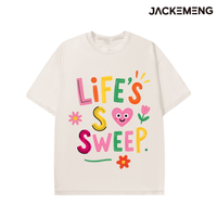 T-shirt Oversize Multicolore à Imprimé Lettres Bulles, Smiley, Cœur et Fleurs – Stock USA, Vente en Gros, Style Kawaii Décontracté