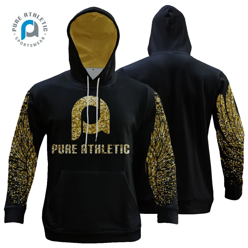 Pure Gold Wholesalesปีกแฟชั่นHoodieเสื้อพิมพ์เสื้อกันหนาวกีฬาออกแบบรูปแบบที่กำหนดเองMen Coat Hoodie