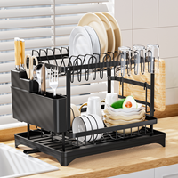 Égouttoir à vaisselle pliable à 2 niveaux avec bac de drainage, égouttoir de cuisine pliable en acier au carbone avec bec pivotant à 360°