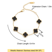 Bracelet porte-bonheur trèfle classique en acier inoxydable pour femmes, blanc/noir/rouge/vert, fleur à quatre feuilles, lien tendance, bijoux cadeau