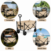 Carreta Plegable Resistente, Carrito Utilitario Plegable, Carretilla de Jardín Portátil Todoterreno con Ruedas Giratorias de 360° para Exteriores