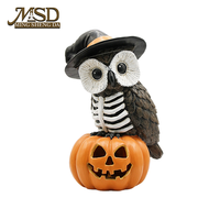 Statua in Resina di Halloween con Gufo Scheletro, Cappello da Strega e Zucca con Luce LED, Stile Animale, Intaglio in Legno, Decorazione per la Casa
