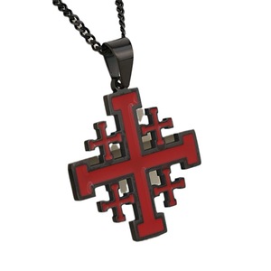 Collier Croix en Acier Inoxydable Rouge Noir Argent Or, Plaqué Or 18K, Style Chrétien Religieux de Jérusalem, pour Anniversaires et Occasions Spéciales - Product Image 6