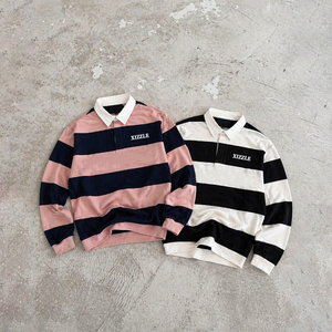 Chemises de rugby rayées en coton 320 g/m² surdimensionnées, personnalisables, pour la fabrication OEM de vêtements, style streetwear, polo de rugby rayé à manches longues - Product Image 1